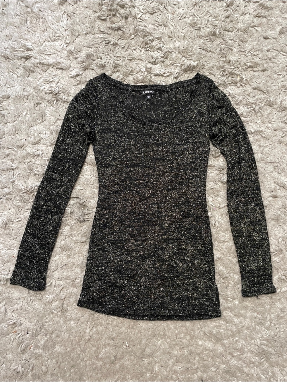 Express Women's Black & Gold Metallic Scoop Mini Dress